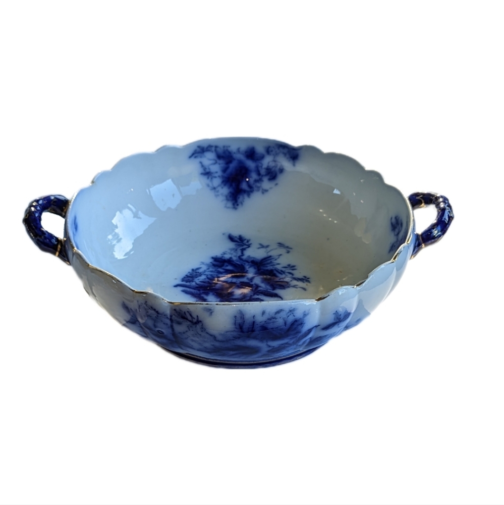 Antique Flow Blue Carlton Ware - Handled Open Dish - Petunia Pattern (c.a.1894)
